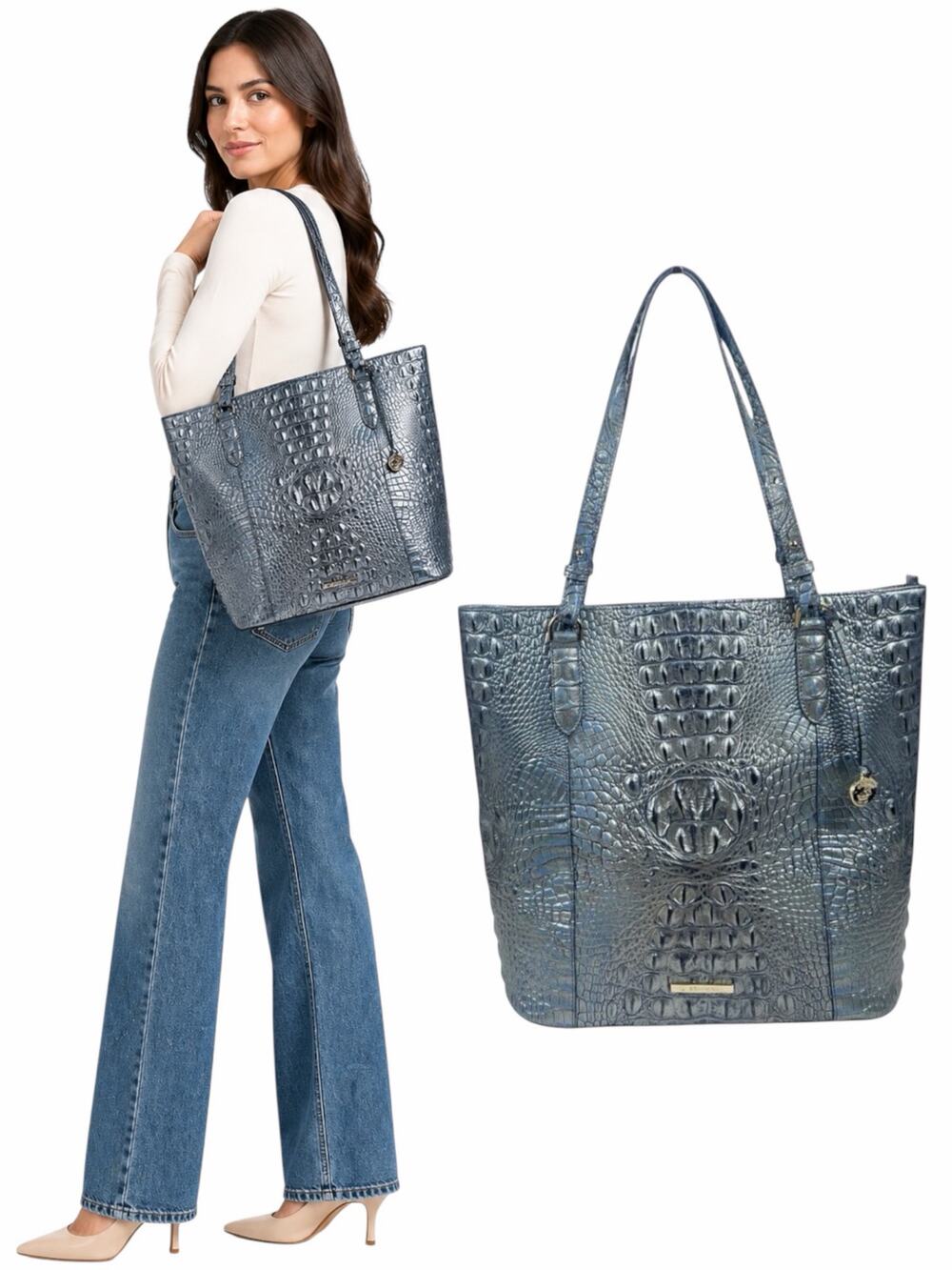 Brahmin Abigail Tote Bag Serenity Ombre Melbourne Silvery Blue Leather
